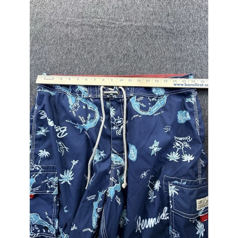 J. Crew Board Shorts Mens‎ Size 36 Blue Bermuda Palm Trees Island Pockets Beach